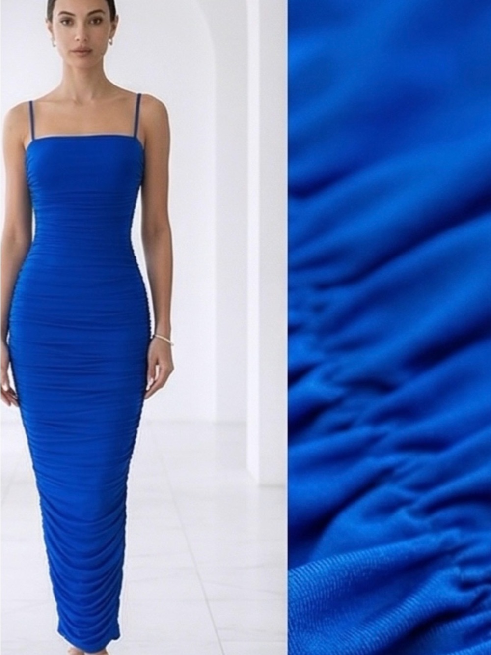 Prom Ready Royal Blue Ruched Maxi Dress - Women